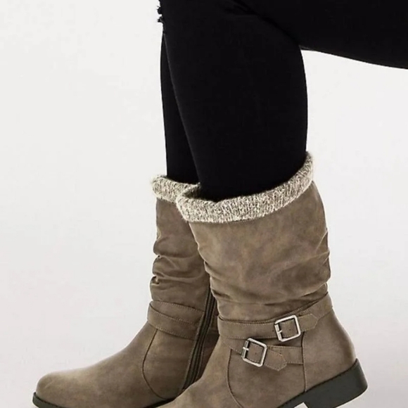 NWT TORRID Gray Faux Leather Sweater Top Trim Boots Size 11WW - Picture 6 of 8